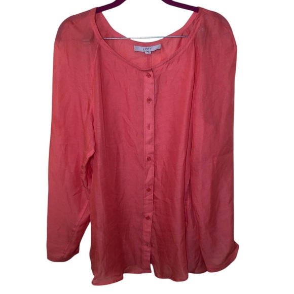 Ann Taylor LOFT long sleeve button down tunic blouse sheer size L - Picture 1 of 9
